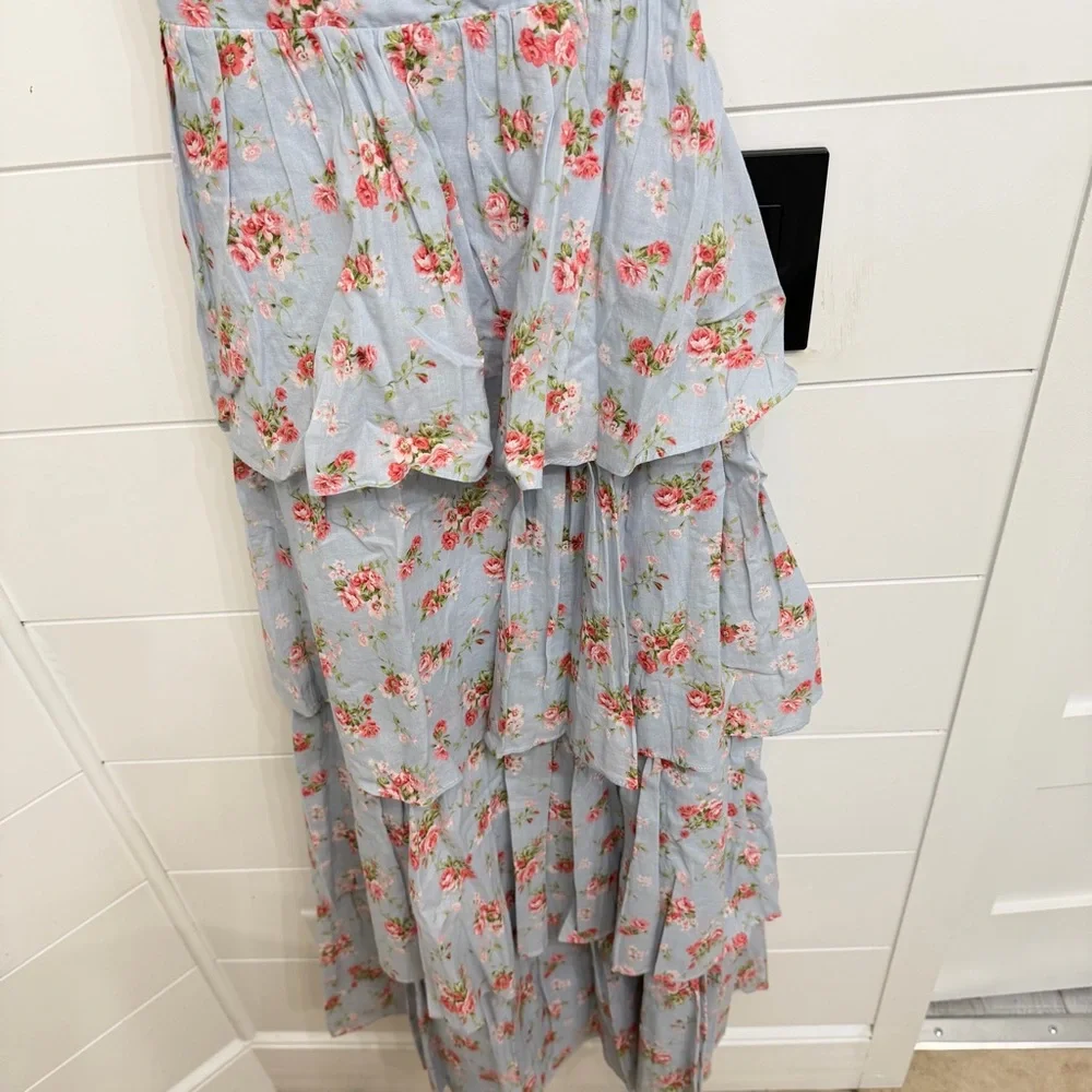 Abercrombie & Fitch Light Blue Floral Tiered Maxi Dress